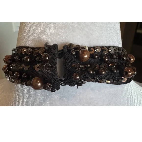 JS Boutique Elegant Cream & Brown Floral Halter Beaded Neckline Mermaid Dress 8 - Picture 5 of 6